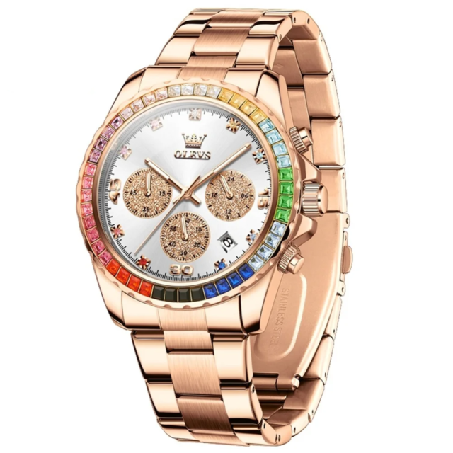 Olevs 2939 RoseGold Stainless Steel Chronograph Watch